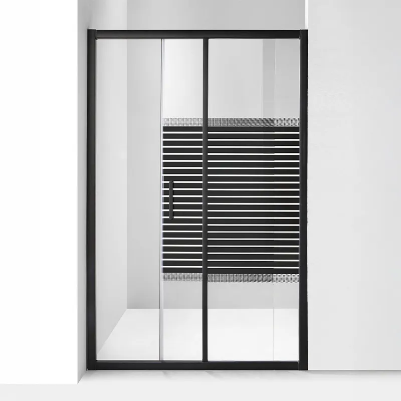 RAVONI SHOWER ENCLOSURE SRS0722-LA26B-120 MATTE BLACK ALUMINUM 1PC FIXED GLASS AND 1PC SLIDING GLASS DOOR PRINTED LINES