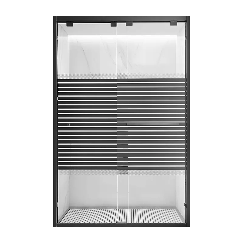 ALUMINUM + ACRYLIC DUAL SLIDING GLASS DOOR MATTE BLACK PRINTED LINES