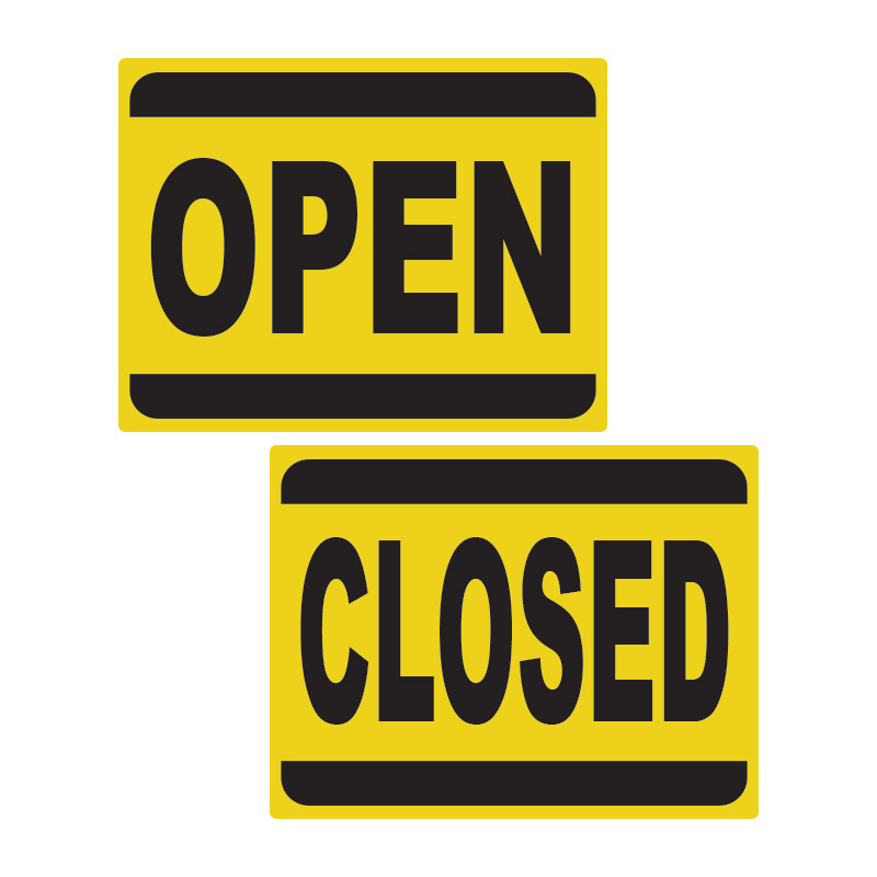 MMC SAFETY SIGNAGE YS-227 YELLOW VINYL/PVC/ALLOY OPEN/CLOSE (FRONT/BACK)