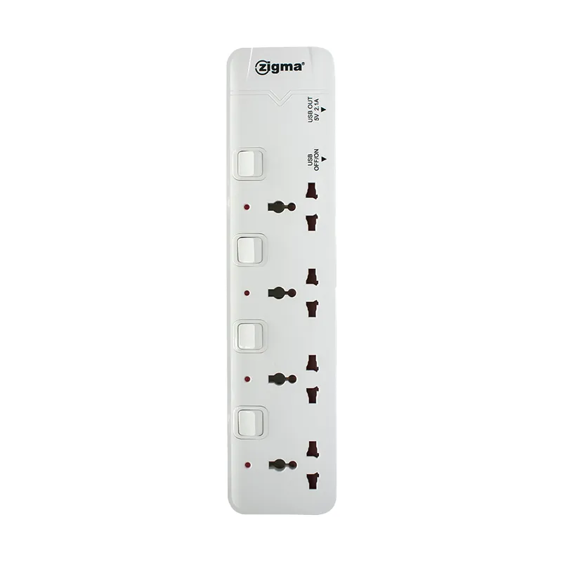 ZIGMA EXTENSION CORD MTS-G241U WHITE PLASTIC & COPPER 10A CORD 4-GANG