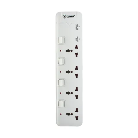 ZIGMA EXTENSION CORD MTS-G241U WHITE PLASTIC & COPPER 10A CORD 4-GANG