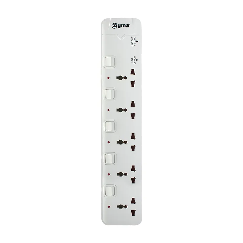 ZIGMA EXTENSION CORD MTS-G251U WHITE PLASTIC & COPPER 10A CORD 5-GANG