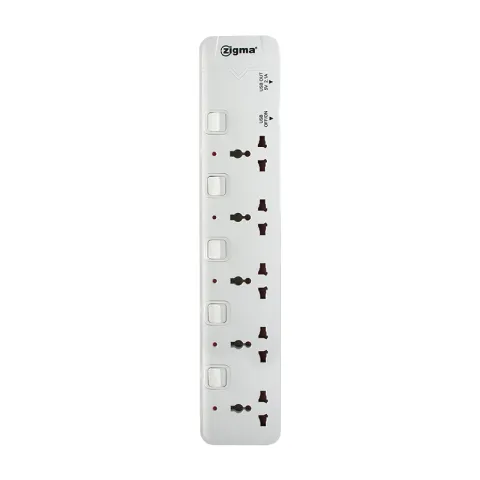 ZIGMA EXTENSION CORD MTS-G251U WHITE PLASTIC & COPPER 10A CORD 5-GANG