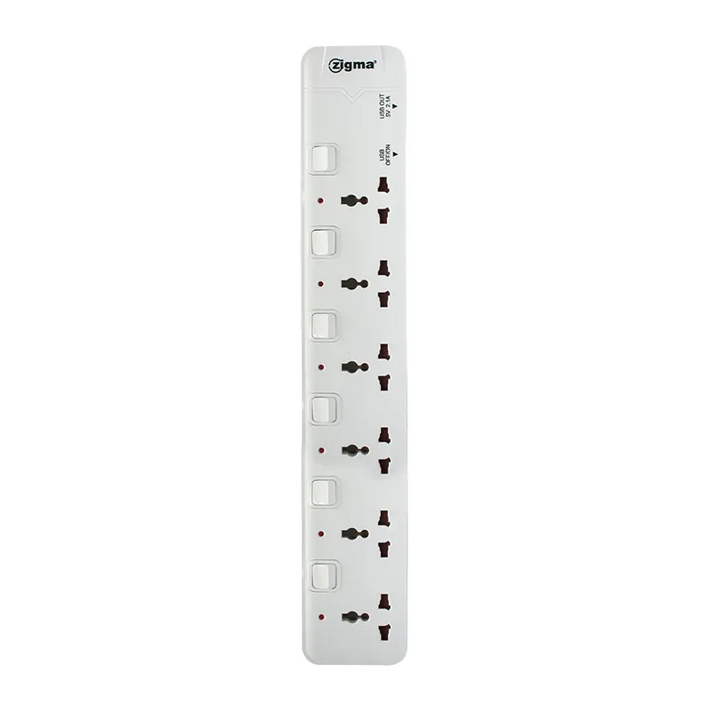 ZIGMA EXTENSION CORD MTS-G261U WHITE PLASTIC & COPPER 10A CORD 6-GANG