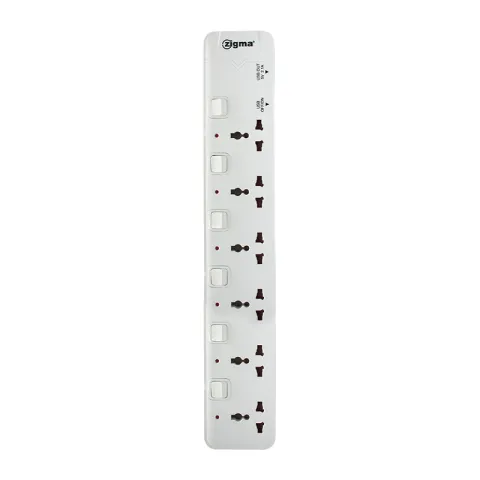 ZIGMA EXTENSION CORD MTS-G261U WHITE PLASTIC & COPPER 10A CORD 6-GANG