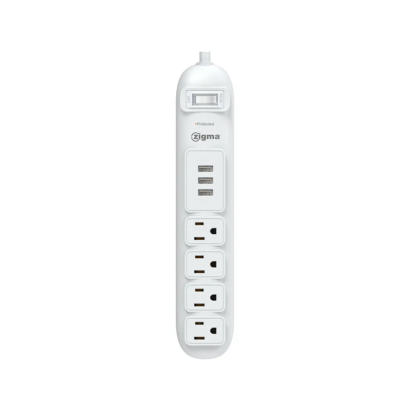 ZIGMA EXTENSION WIRE EWZ0623-U1314P WHITE PC 4GANG+3USB+1SWITCH RECTANGLE