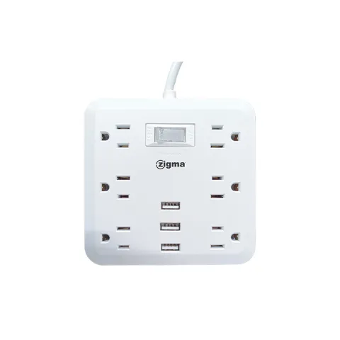 ZIGMA EXTENSION WIRE EWZ0623-U2316P-C WHITE PC 6GANG+2USB+1C SQUARE