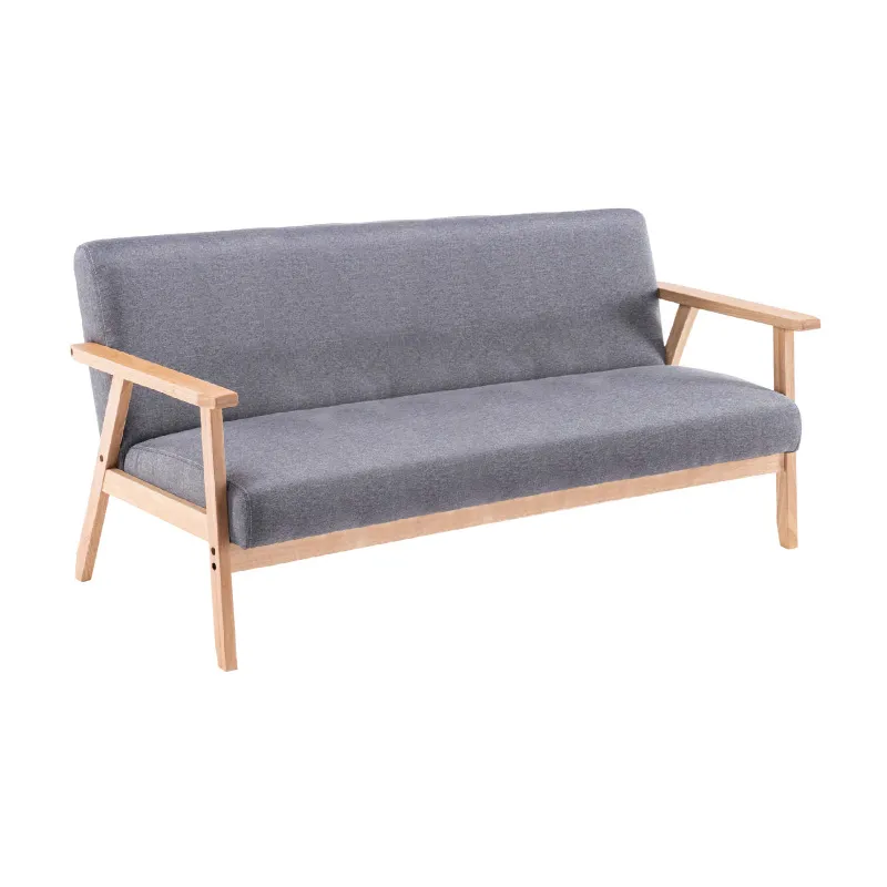 GRAY SOLID WOOD FRAME, COTTON LINEN CLOTH, N=BUILT-IN SPONGE THREE SEATERS WITH ARM REST