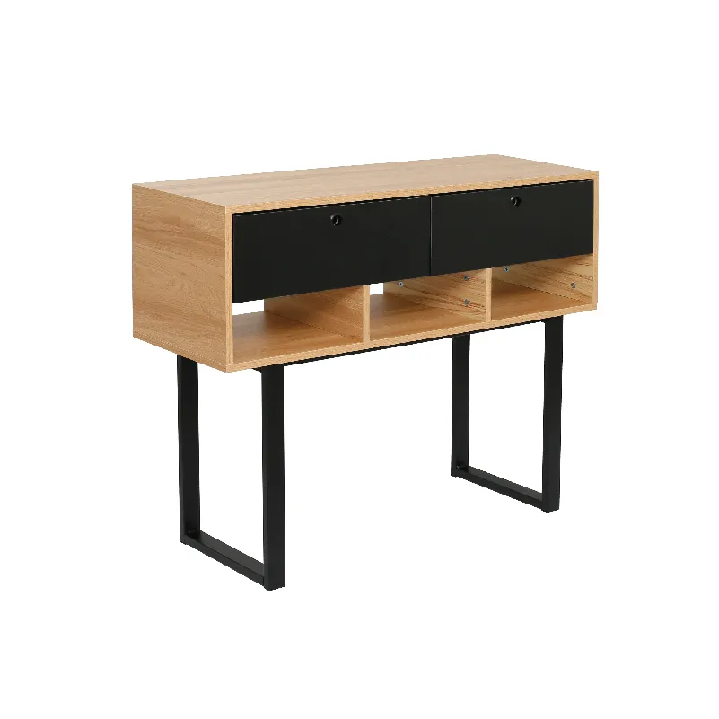 CTX CONSOLE TABLE HAMILTON TJC0623-BS-1837 OAK & BLACK METAL +PARTICLE BOARD TWO DRAWERS