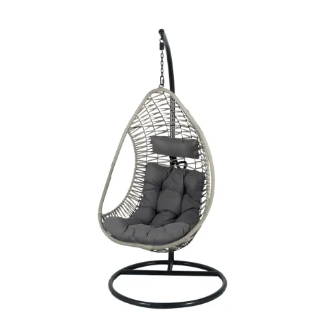 CTX HANGING CHAIR HCJ0523-06-S3355-6 GREY AND BLACK IRON FRAME+ PE WICKER+ POLYESTER FABRIC