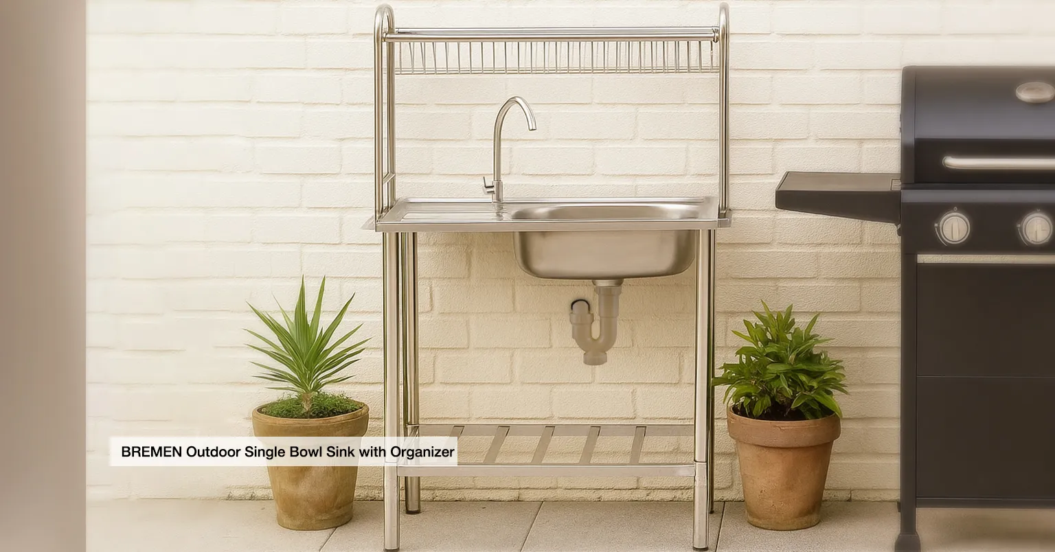 Bremen Outdoor Single Bowl Sink with Organizer